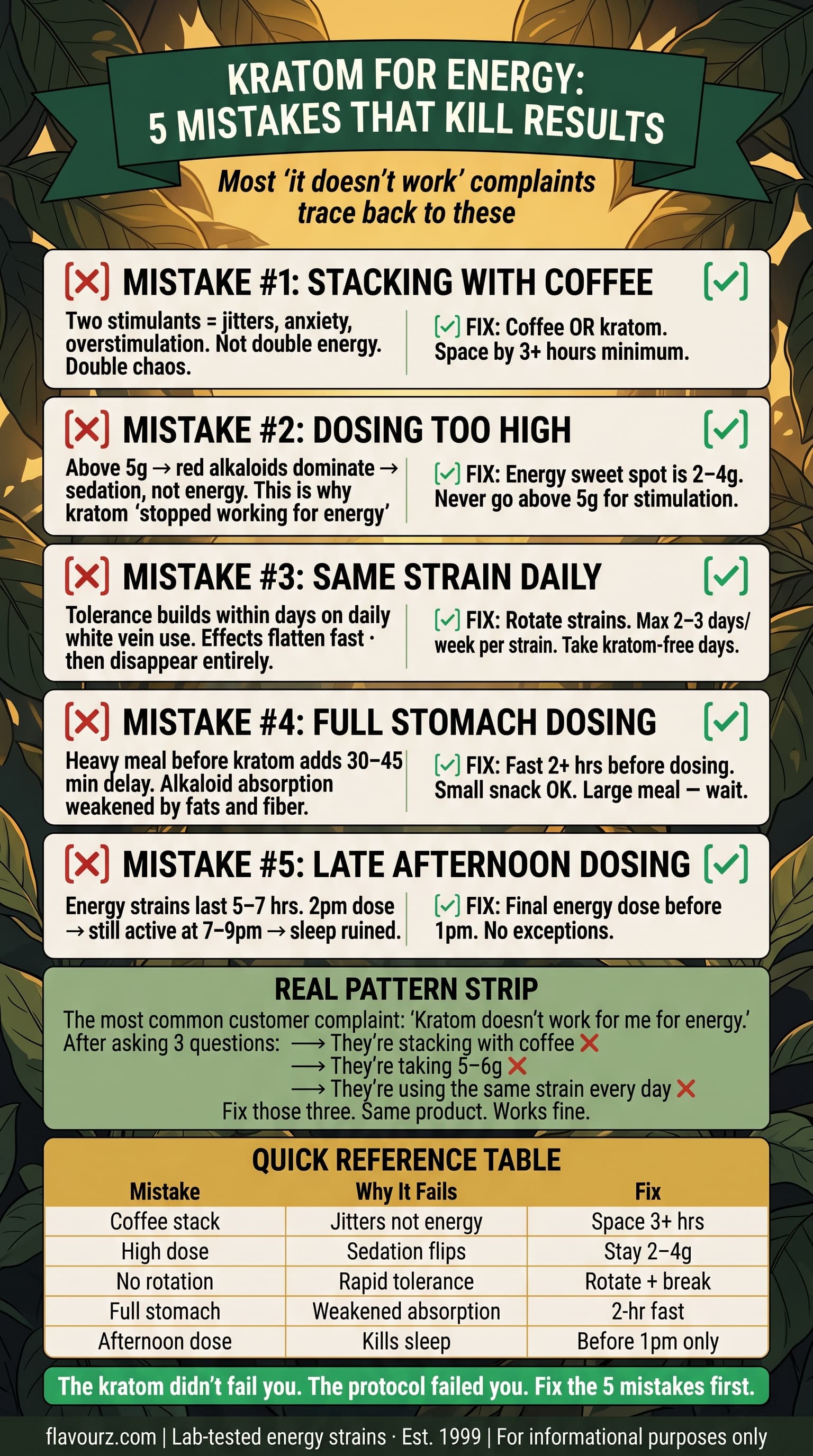 infographic for Common Mistakes When Using Kratom for Energy